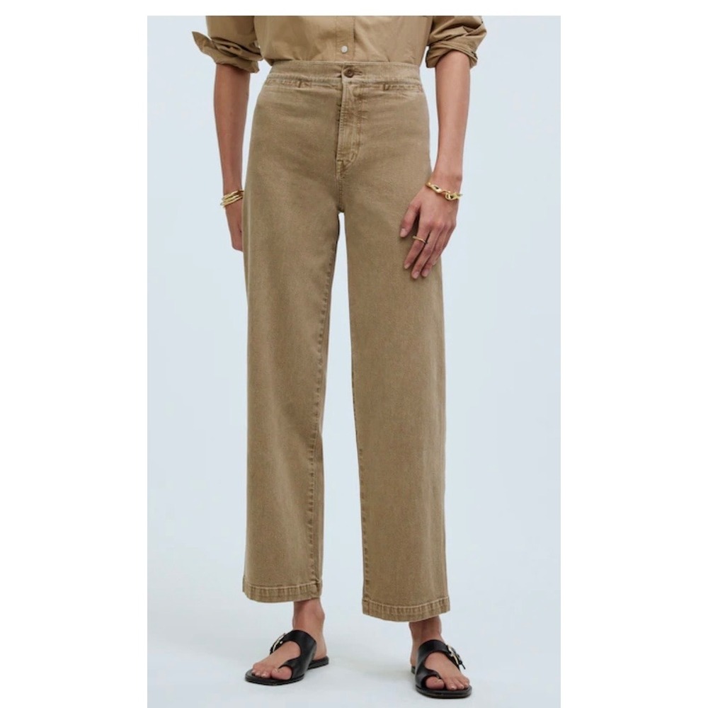 Madewell Emmett Wide-Leg Crop Pants Tan Khaki Stretch High Rise Size 28
